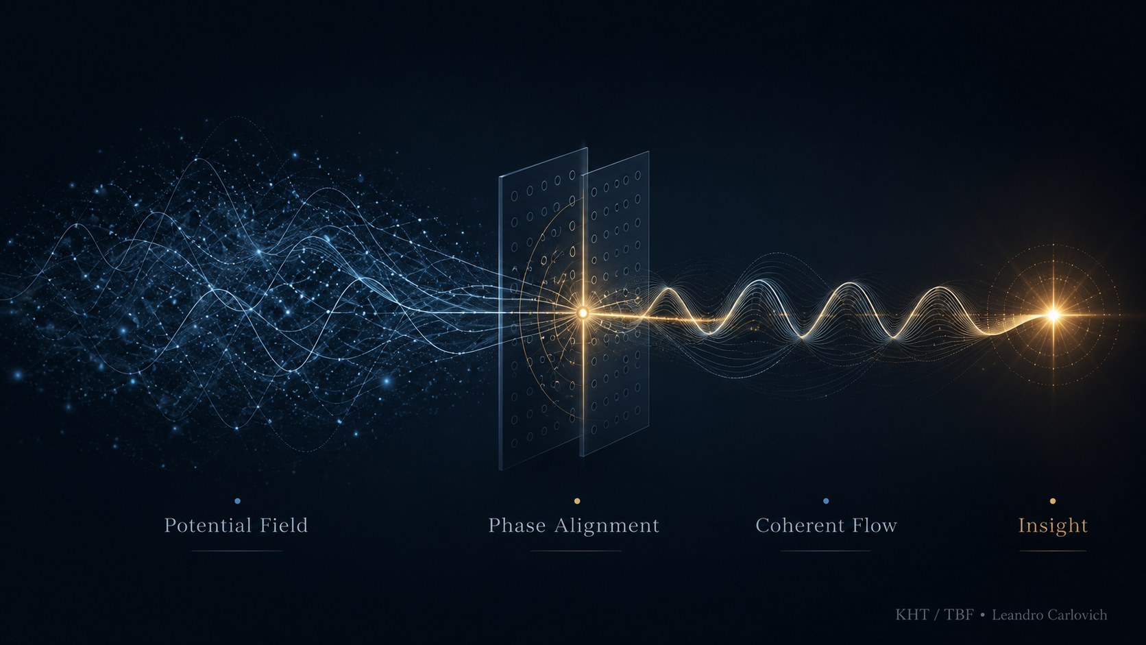 Abstract representation of potential field, phase alignment, coherent flow and insight